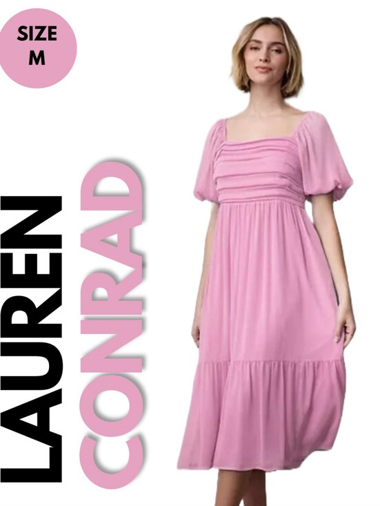 LC Lauren Conrad Dresses & Skirts - NWT LC Lauren Conrad Pink Square Neck Pleated Bodice Midi Dress Size M